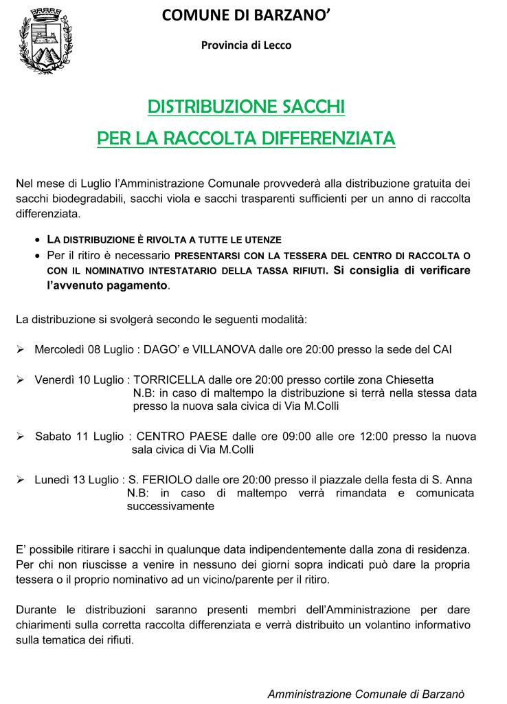 DISTRIBUZIONE SACCHI